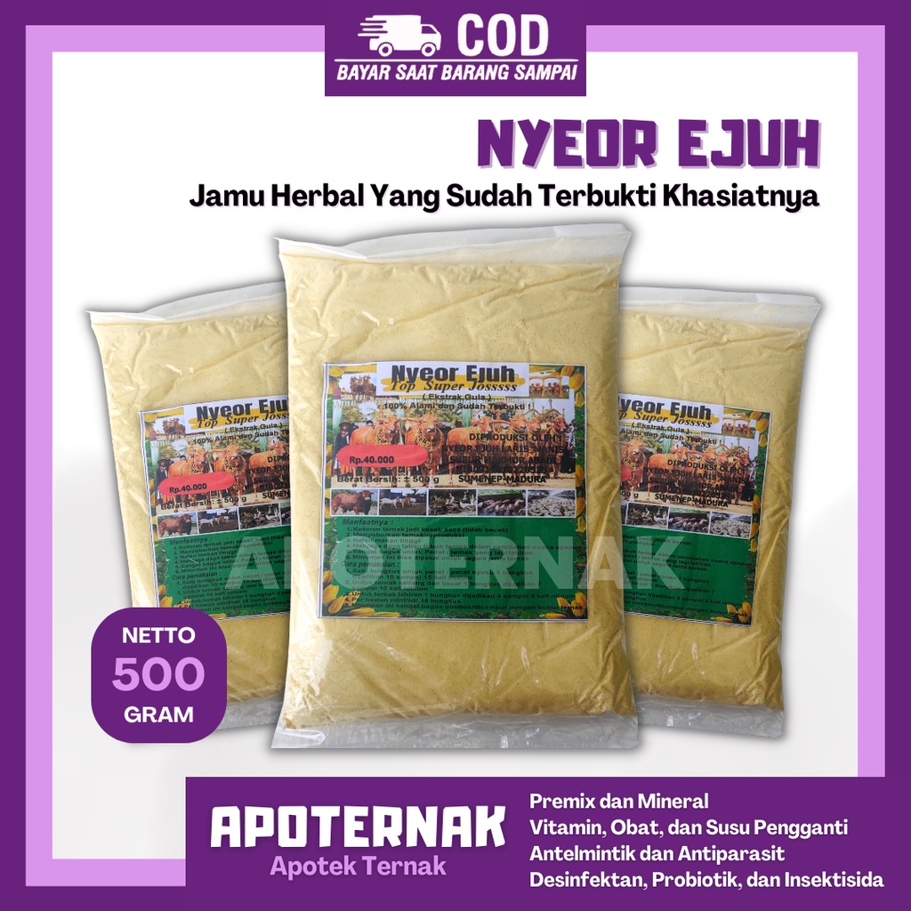 JAMU NYEOR EJUH 3 PCS GRATIS Produk Obat Cacing, Batuk, Vitamin, Diare / mencret, obat kutu / gudik, jamu herbal grow promotor, Ternak   | Apoternak