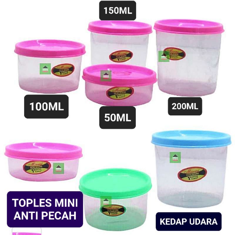 TOPLES KEDAP UDARA 200ml 150ml 100ml 50ml | Toples Bumbu Dapur| Lodong garam gula merica | toples rapat kuat kedap udara | toples plastik sealware miami