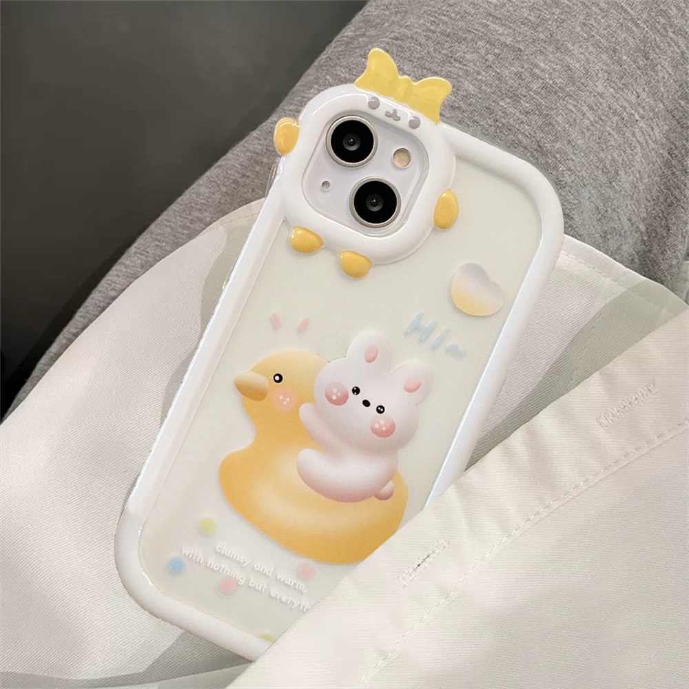 Soft Case Silikon Motif Bebek Kuning Dan Kelinci Untuk IPhone 14 Pro Max 11 12 Xr XS 6 6S 7 8 Plus SE 2020