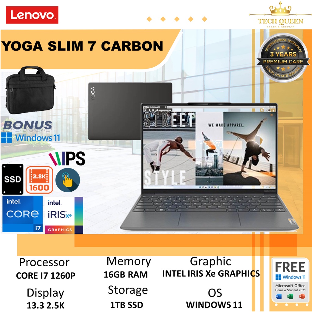 Lenovo Yoga Slim 7i Carbon Touch I7 1260P 16GB 1TBSSD IRISXE W11+OHS 13.3 Inchi 2.5K