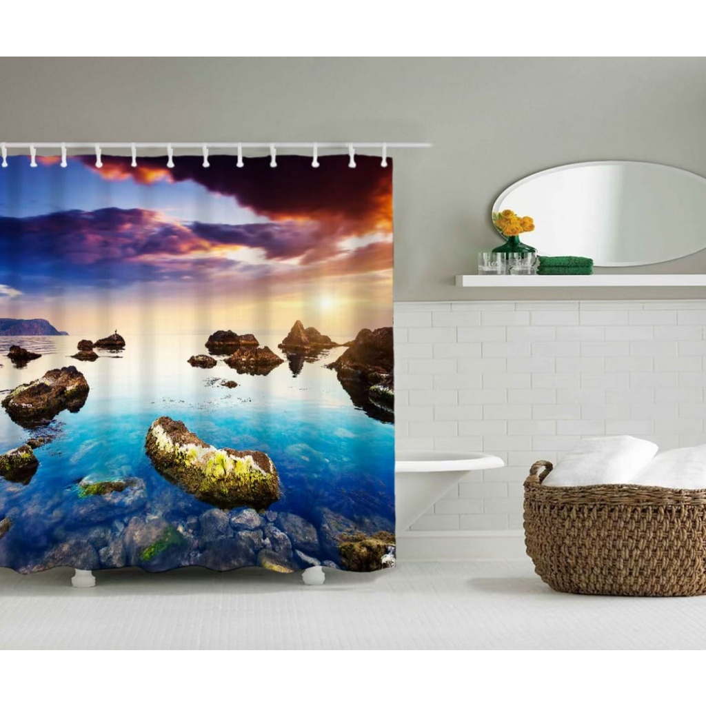 (SerbaSerbi) Gorden Penyekat Kamar Jendela 3D Shower Curtain /Tirai Kamar Mandi Bahan Polyester