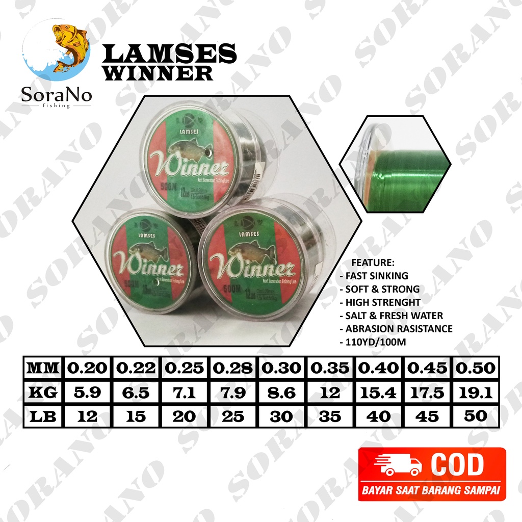 SENAR PANCING LAMSES WINNER 500M STANDAR IGFA  0,20  0,22  0,26  0,28  0,30  0,35  0,40  0,50 MM