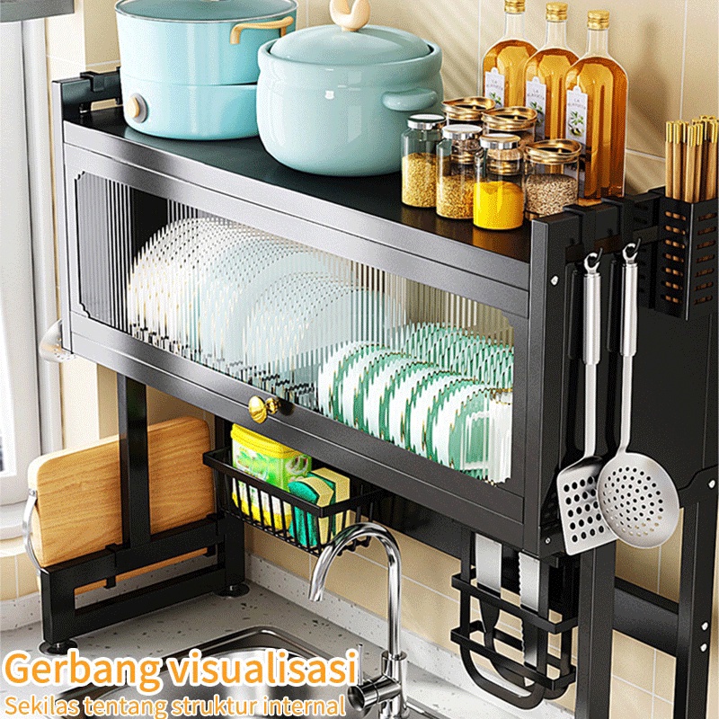 Rak Mesin Rak Wastafel Dapur Dengan Pintu Rak Cuci Piring Multi-fungsi Rak Penyimpanan Multi-layer