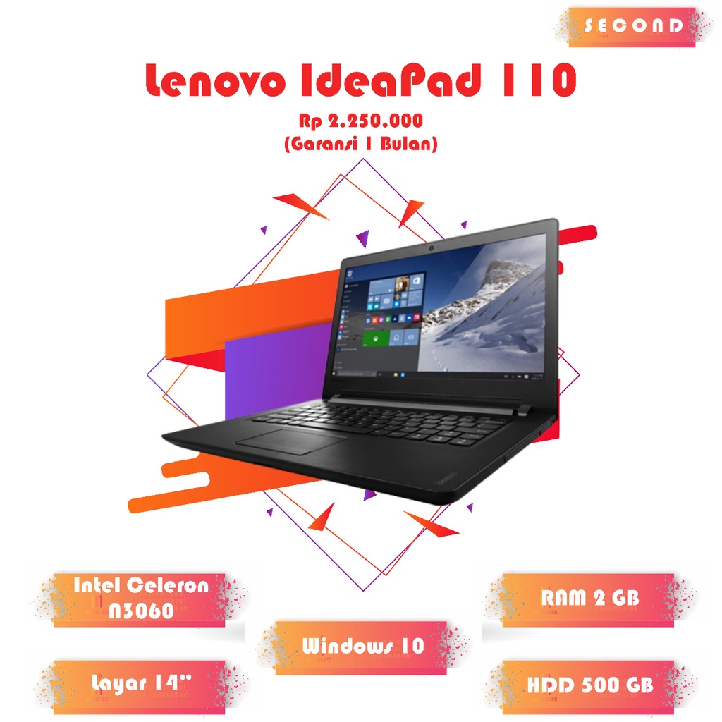 Lenovo IdeaPad 110 cuma 2 jutaan ram 2gb harddisk 500gb 14in slim lancar