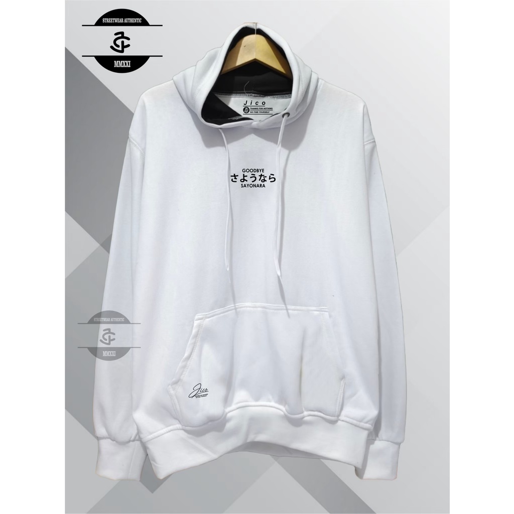 Jaket Hoodie Pria Wanita Unisex Oversize Hoodie Original Brand Distro JICO Kota Bandung M L XL XXL Bahan katun fleece List Sayonara Terbaru Terpopuler Dan Terlaris 2022 Warna Putih