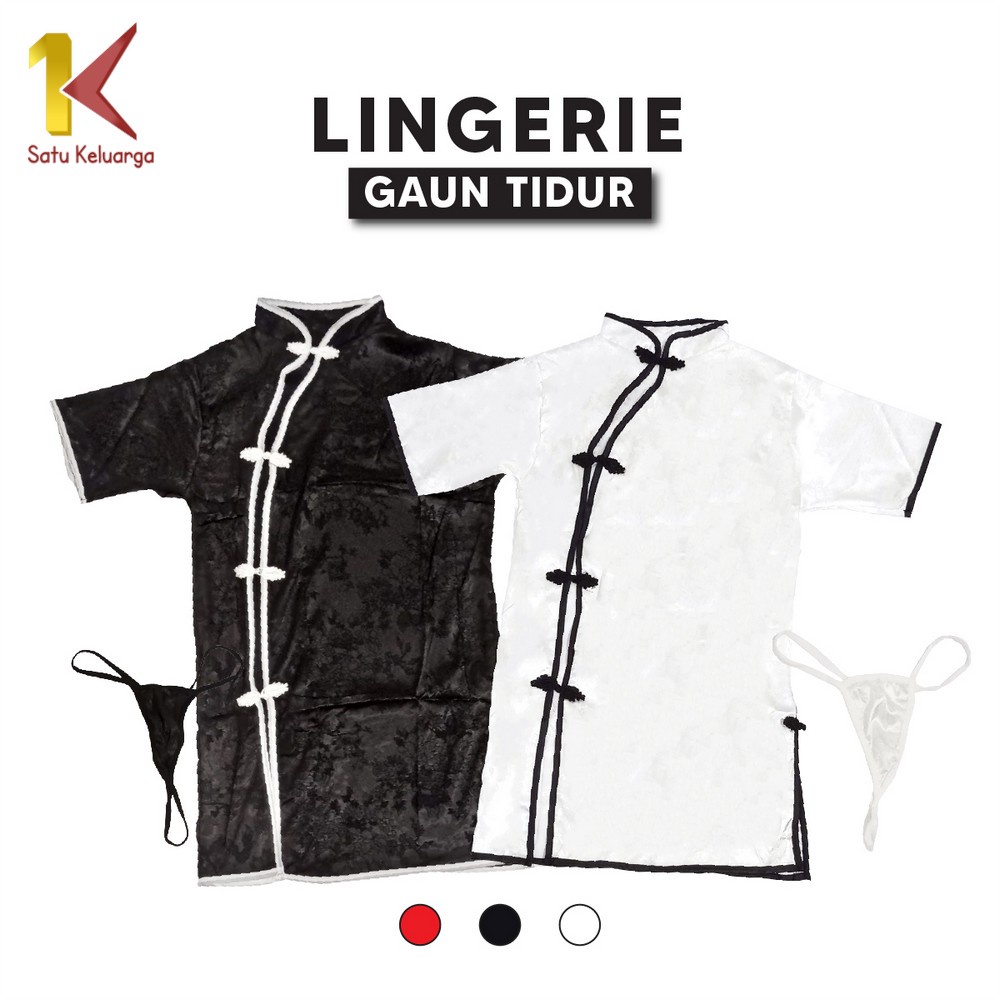 1K Set Lingerie Sexy + G String Seksi Model Cheongsam P389 Baju Tidur Lingeria Dress Gestring Wanita