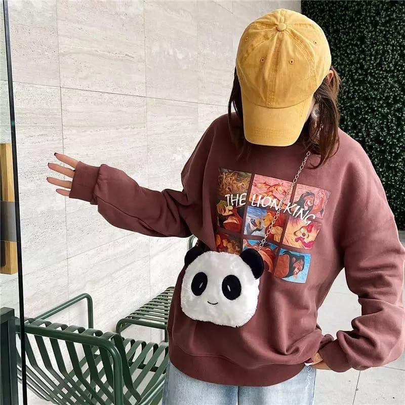 Tas Selempang Boneka KEPALA PANDA Bulu Rasfur Lucu