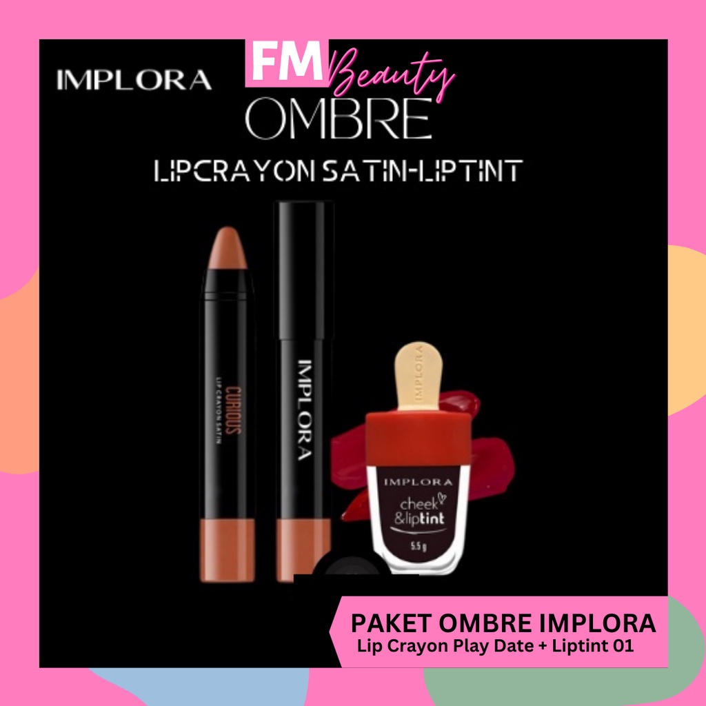 PAKET OMBRE HEMAT LIP CRAYON SATIN PLAYDATE IMPLORA + LIP TINT 01 VAMPIR BLOOD