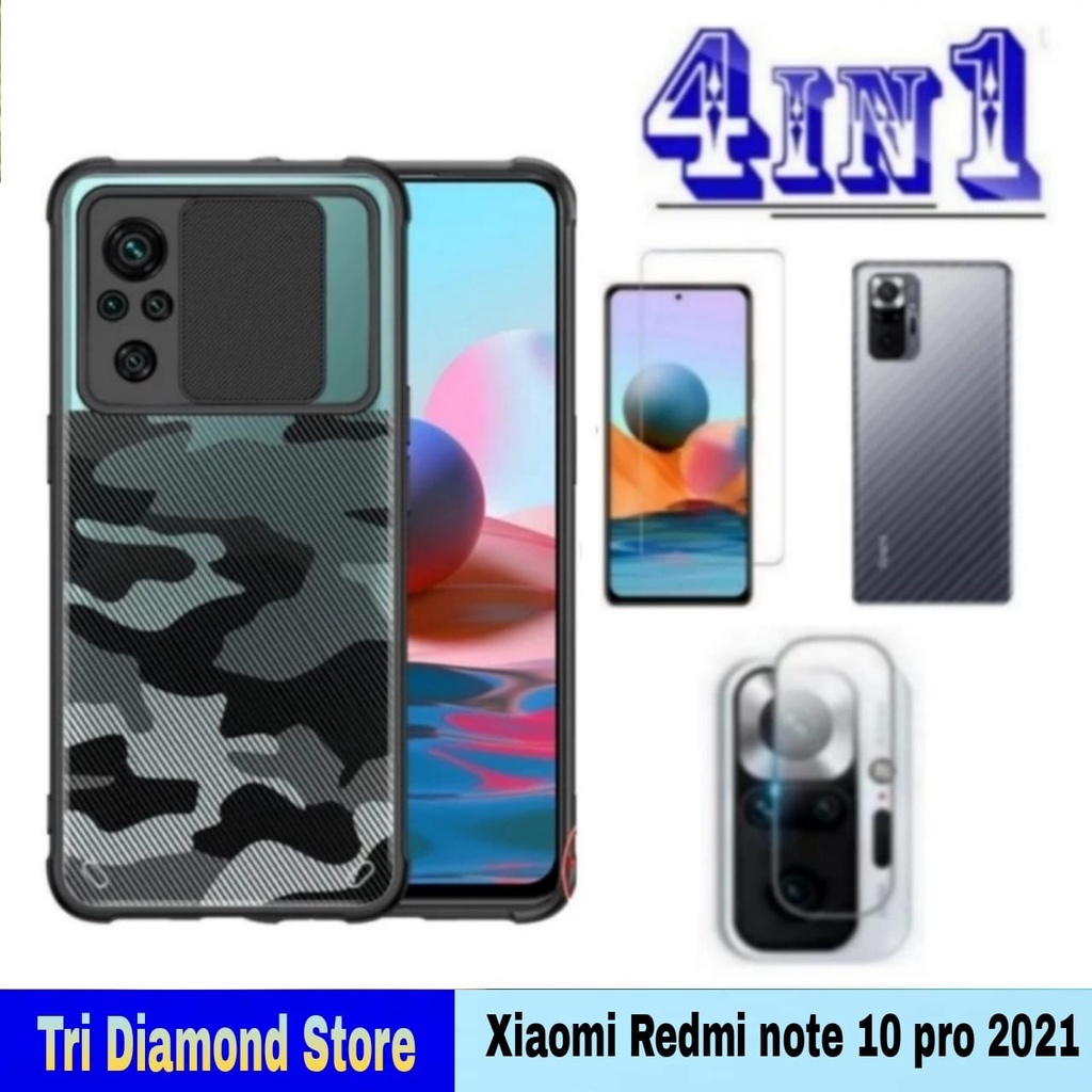 paket 4 inc 1 case xiaomi redmi note 10 pro 2021 Fusion Sliding Army