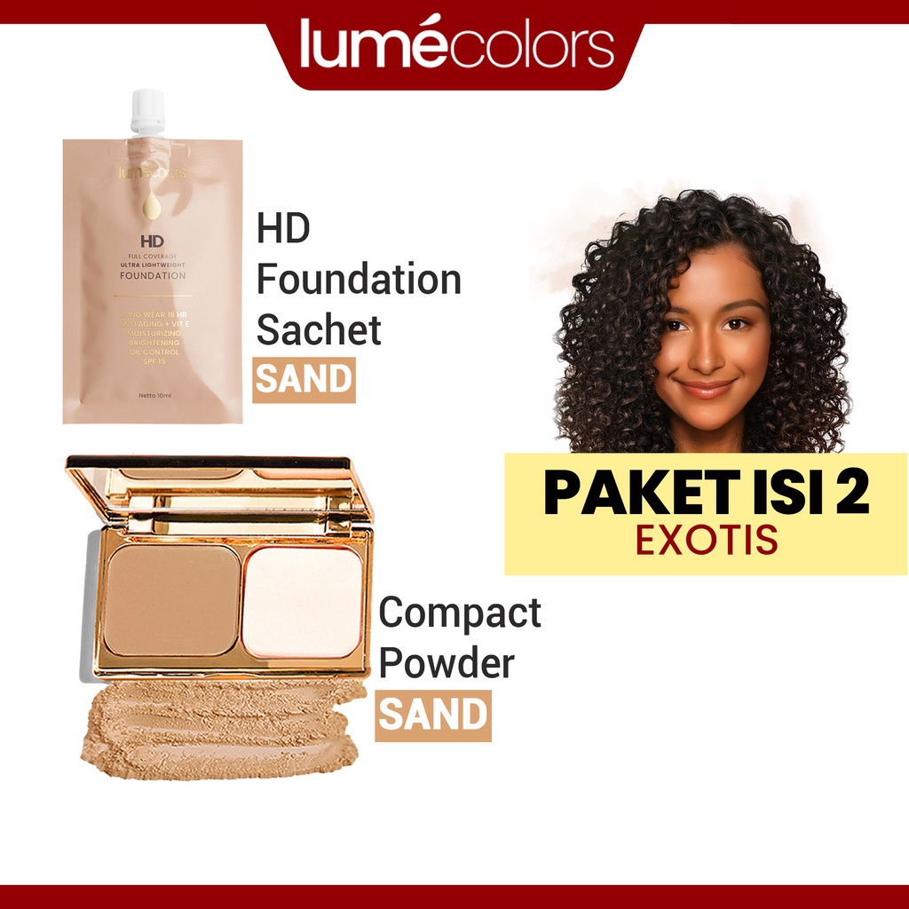 (Free Emas) Lumecolors Paket Bundling 2in1 Double Action Compact Powder + Sachet Foundation 10ml