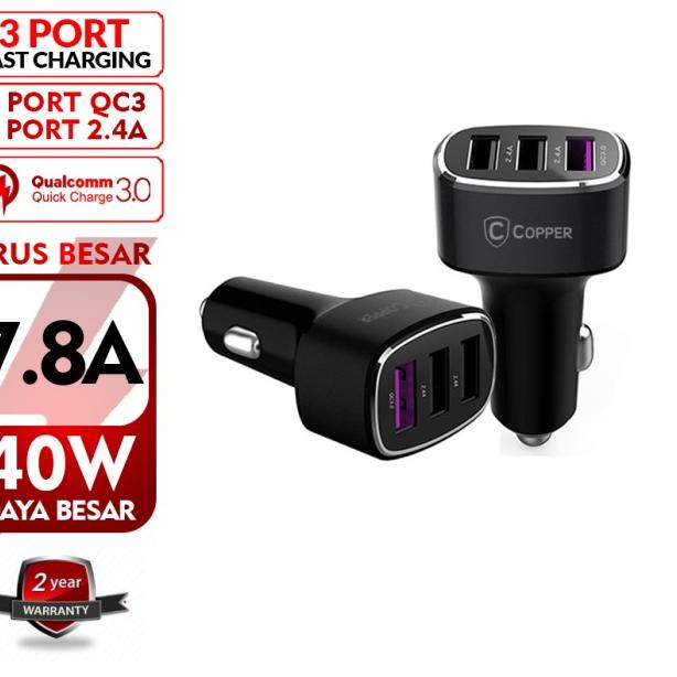 COPPER Car Charger/Charger Mobil 3 Port USB/Qualcomm 3.0