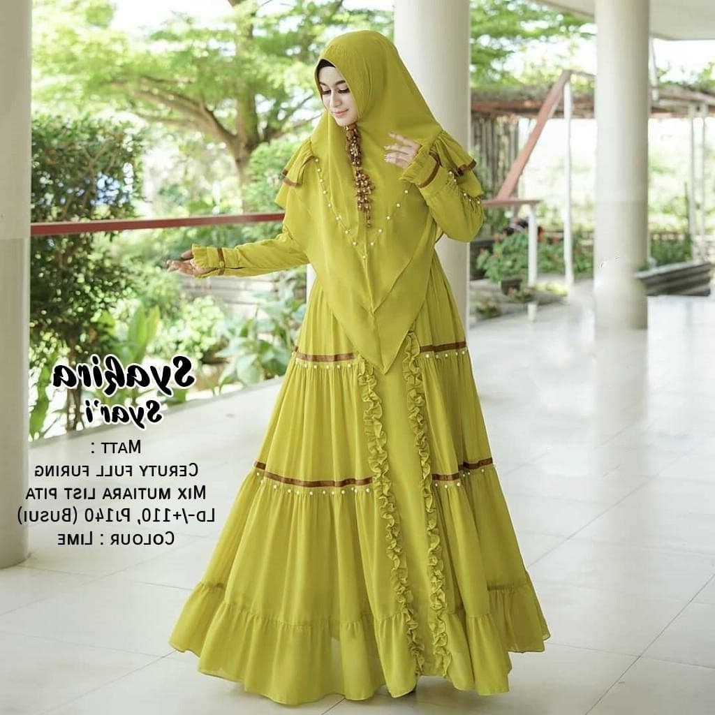 Syakira Syari Set Hijab Gamis Jumbo Syari Bahan Ceruty Babydoll 125 cm Size S M L XL XXL 3XL 4XL Gam