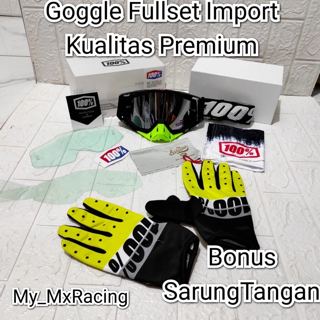 kacamata goggle fullset import dengan kualitas premium FREE sarung tangan kacamata goggle trail cross terlaris fullset H TERLARIS