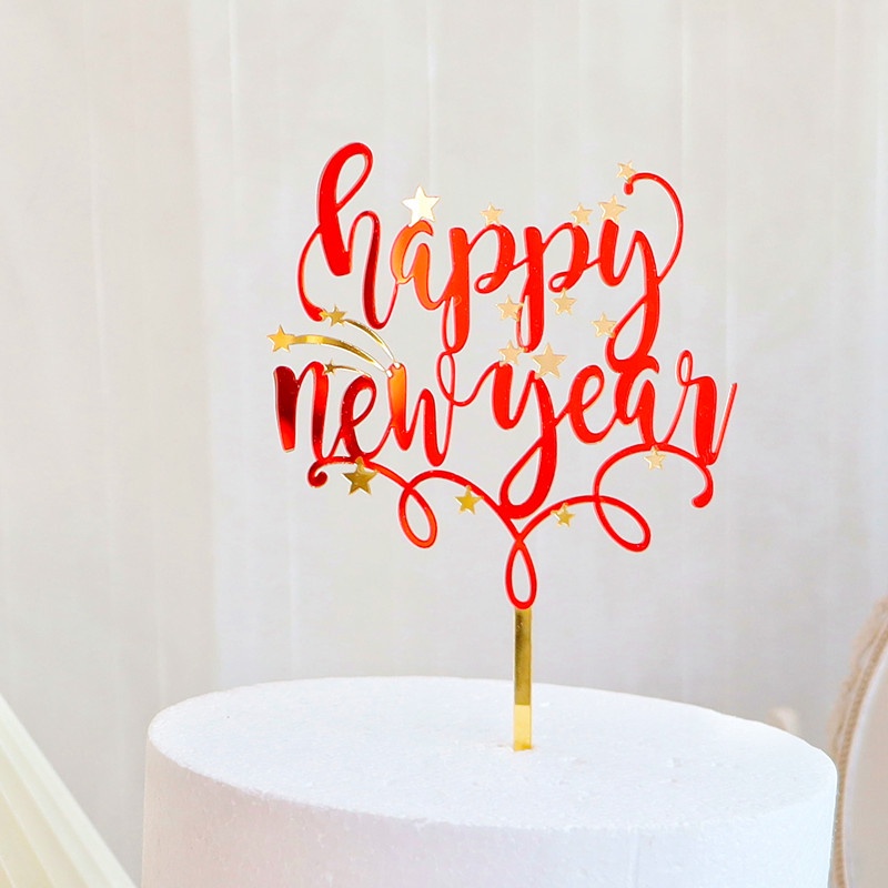 Topper Kue Desain Kembang Api Warna Emas Untuk Dekorasi Natal Tahun Baru