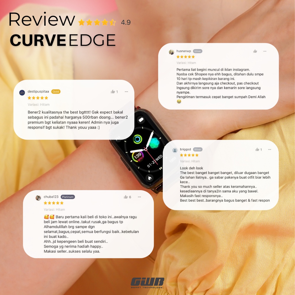 ✅BERGARANSI . CURVE EDGE smartwatch IOS &amp; ANDROID jam pintar SHASHA GWB SHASHA STUFFi