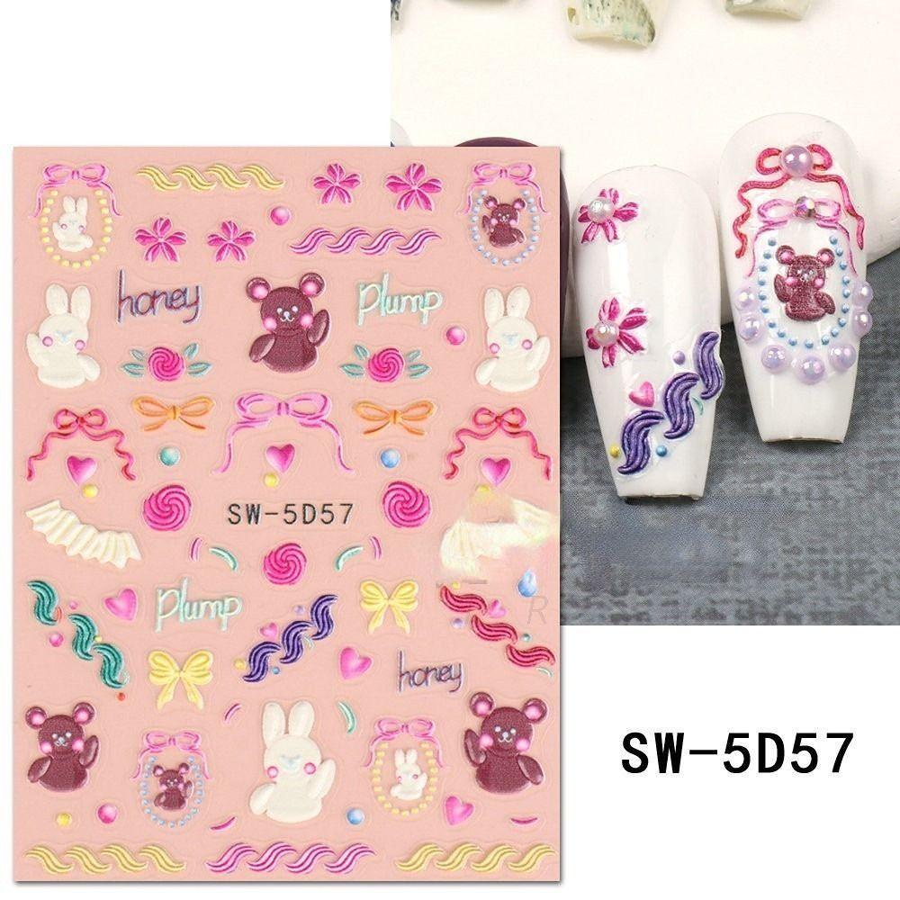 AUGUSTINA Agustina Stiker Kuku Kelinci Lucu Manis Timbul DIY Nail Sliders Bunny Pattern Manicuring Foils