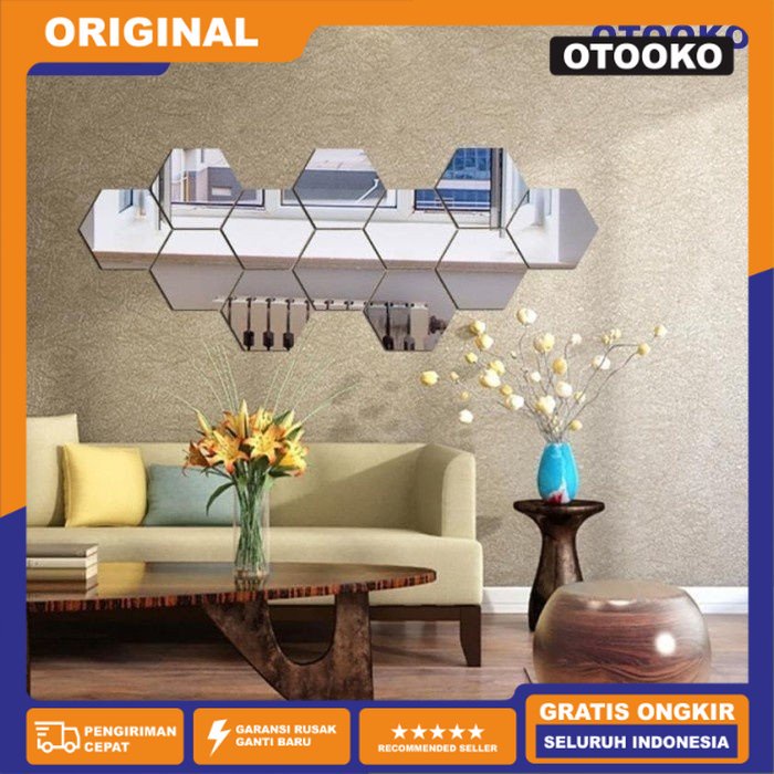 Stiker Wallpaper Dekorasi Design vinyl Cermin Mirror hexagonal isi 7