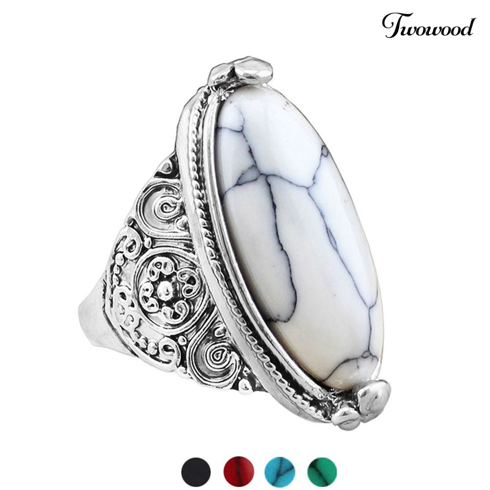 Cincin Lapis Silver Antik Bentuk Oval Turquoise Gaya Boho Vintage Untuk Wanita