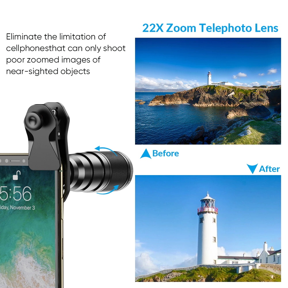 APEXEL 10 in 1 Lensa Smartphone Telephoto Wide Macro Fisheye - APL-22XDG9 - Black / Lensa Handphone / Lensa Tambahan Handphone / Lensa Professional / Lensa Foto HP