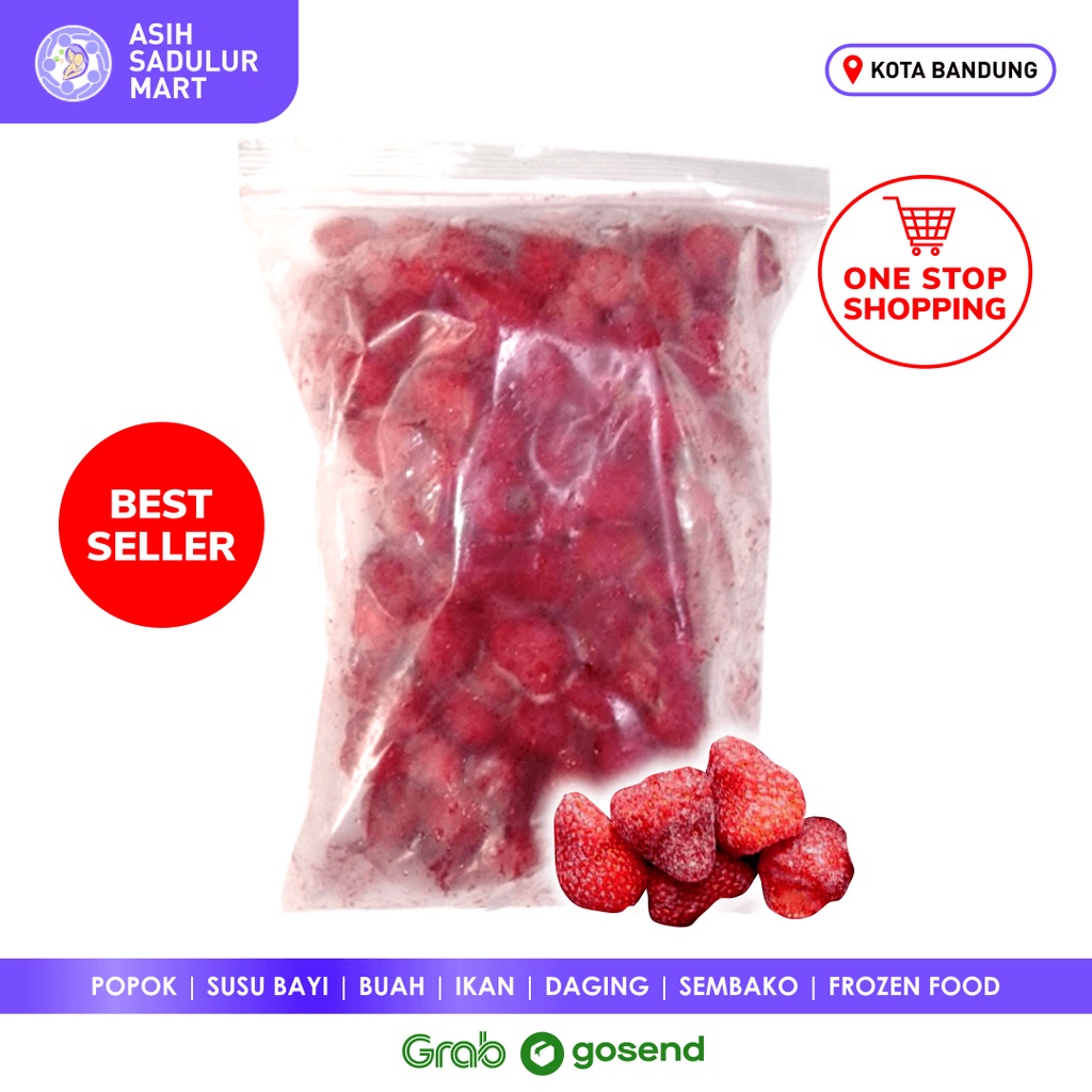 Stroberry California Frozen 1kg / 500gr Strawberry Stroberi Diskon Promo Bandung | Asih Sadulur Mart