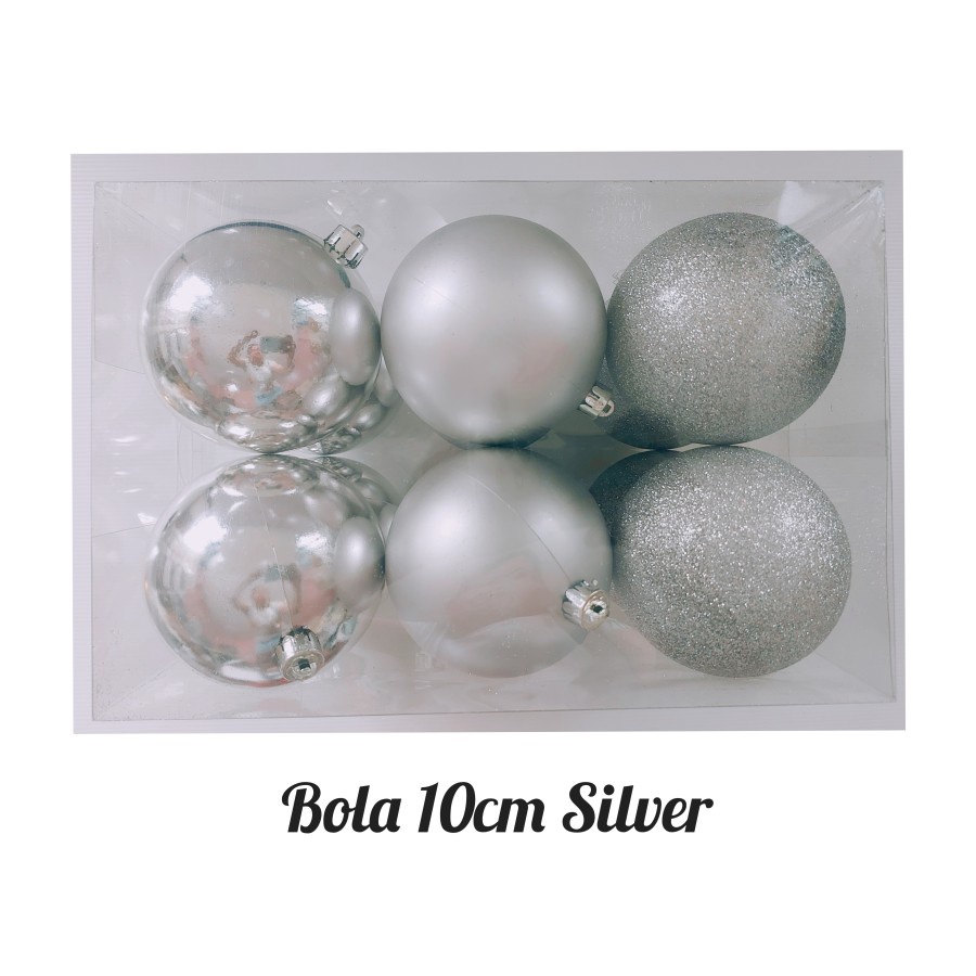 Bola Natal - Bola Natal Silver Diameter 10cm isi 12pcs