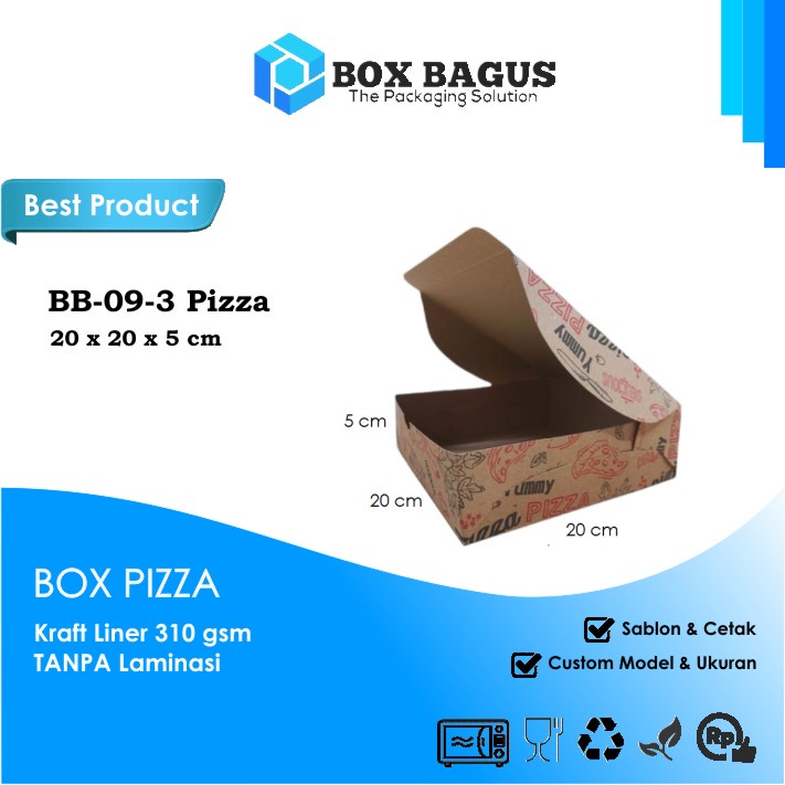 (PIZZA) BOX DUS 20x20x5 KRAFT 310 GSM - KOTAK HAMPERS ROTI KUE