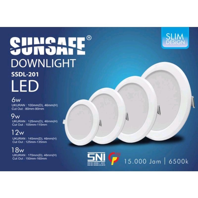 Lampu DownLight Panel LED Inbow 18w, 12w, 9w, 6w CDL &amp; WW SUNSAFE