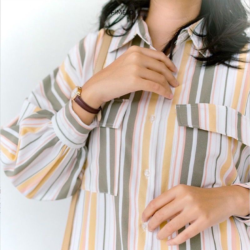 KEMEJA WANITA STRIPE CANDY - CARISSA OVERSIZE SHIRT STRIPE CANDY