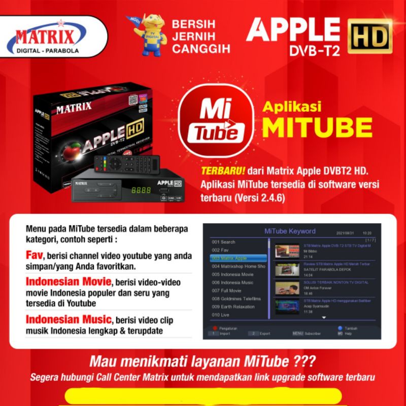 MATRIX / Polytron Set Top Box DVB T2 STB Apple Merah / Kuning + Antena Dongle