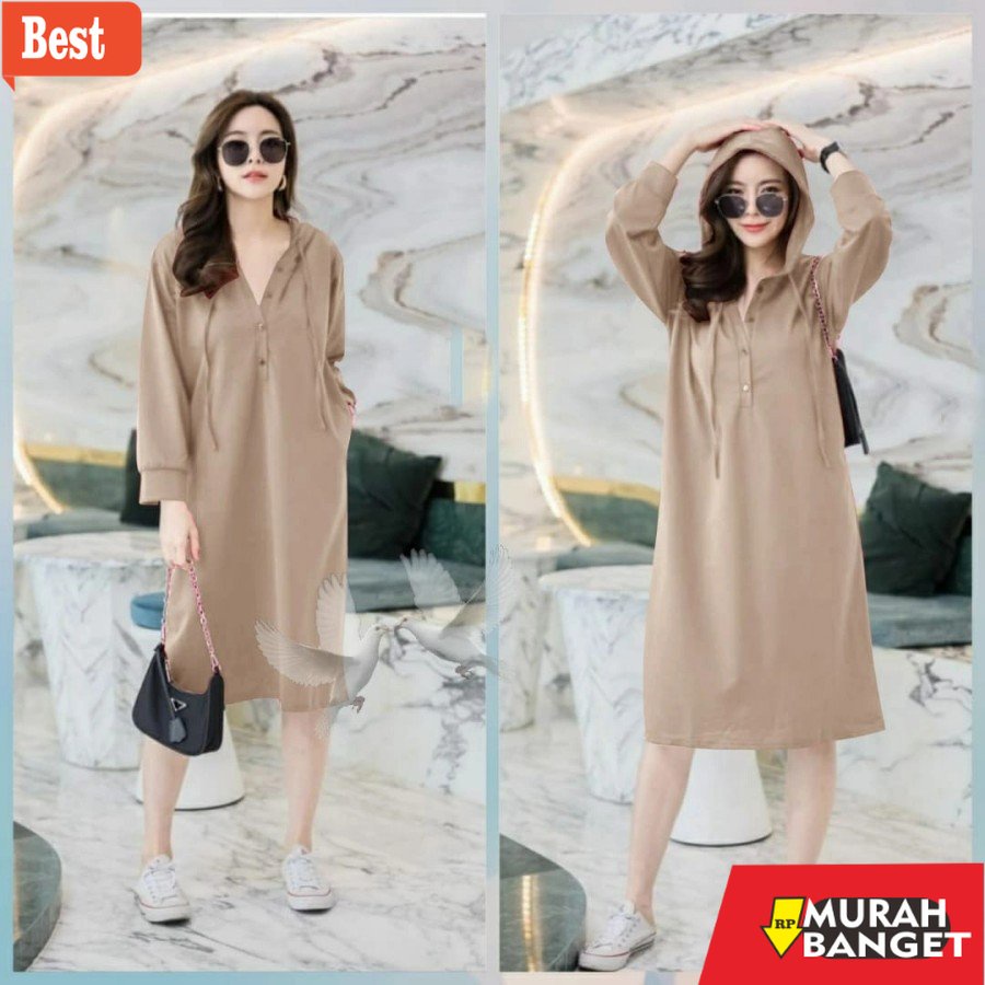 model dress terbaru 2022 BAJU DRESS WANITA KOREA BAJU CASUAL DRES KAOS TERUSAN PEREMPUAN HOODIE WILO