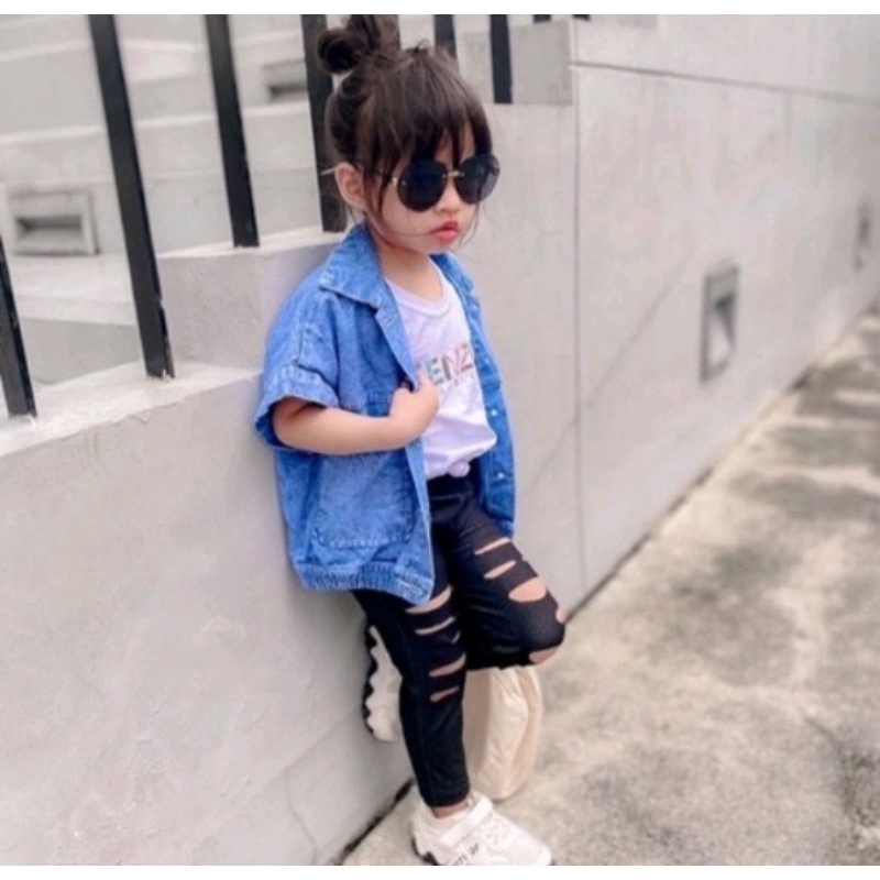 OUTER ANAK PEREMPUAN MOTIF // JAKET JEANS ANAK LENGAN PENDEK