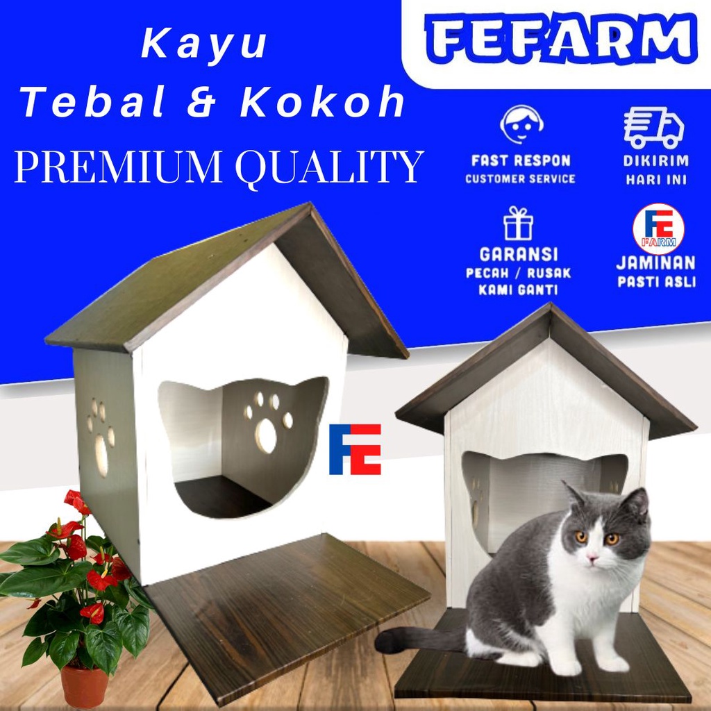 KANDANG RUMAH KUCING ANJING KAYU PLYWOOD PREMIUM TEBAL KOKOH FEFARM