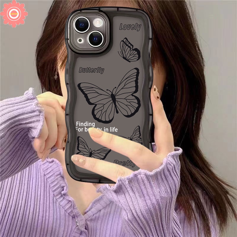 Ins Retro Butterfly Casing Vivo Y02 Y21 Y36 Y22 Y15s V25E V25 Y20 Y16 Y35 Y17 Y22s Y12 Y15 Y33s Y11 Y15A Y12s Y21s V23E Y75 Y91C V20 Y12i Y91 V21 T1 Y55 Y30 Lembut Bergelombang Penutup Tepi