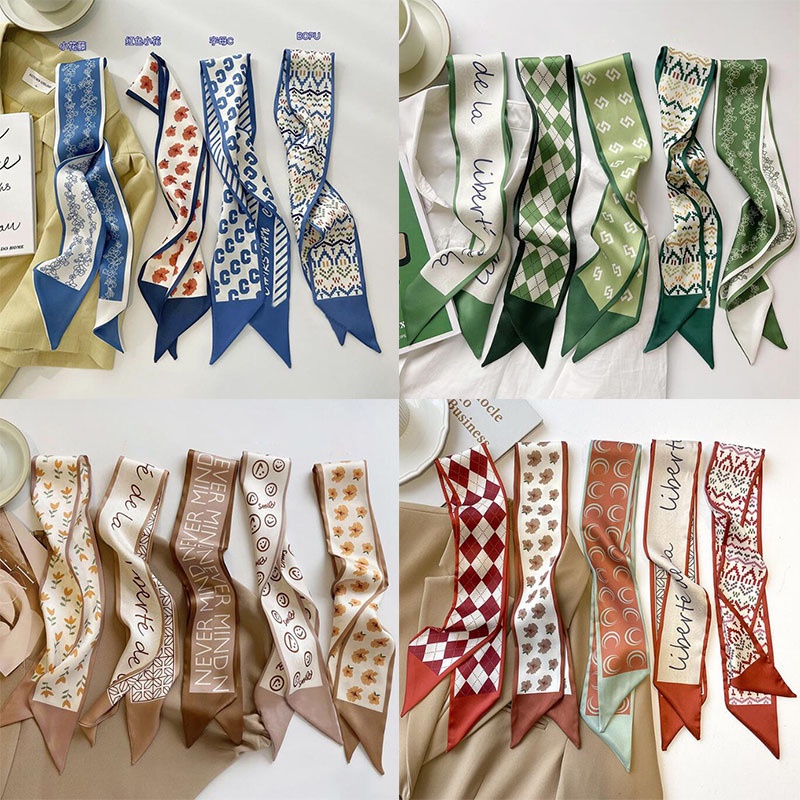 SYAL TWILLY PANJANG VARIAN HIJAU BIRU COKLAT SELENDANG SATIN SILK SCARF LEHER WANITA KOREA AKSESORIS TAS SHAWL GREEN BLUE BROWN COLOR VARIASI MOTIF