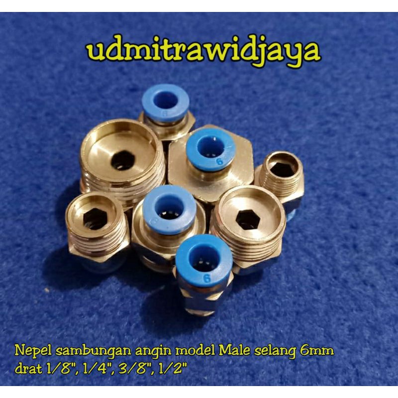 Fitting pneumatic  / sambungan selang angin 6mm Model Male Lurus drat 1/8  , 1/4 , 3/8 , 1/2  sambungan selang klakson model lurus SPC nepel angin type XPC dratt nepel angin air nepel angin truk fuso double kabin nepel kompresor spc 06-01