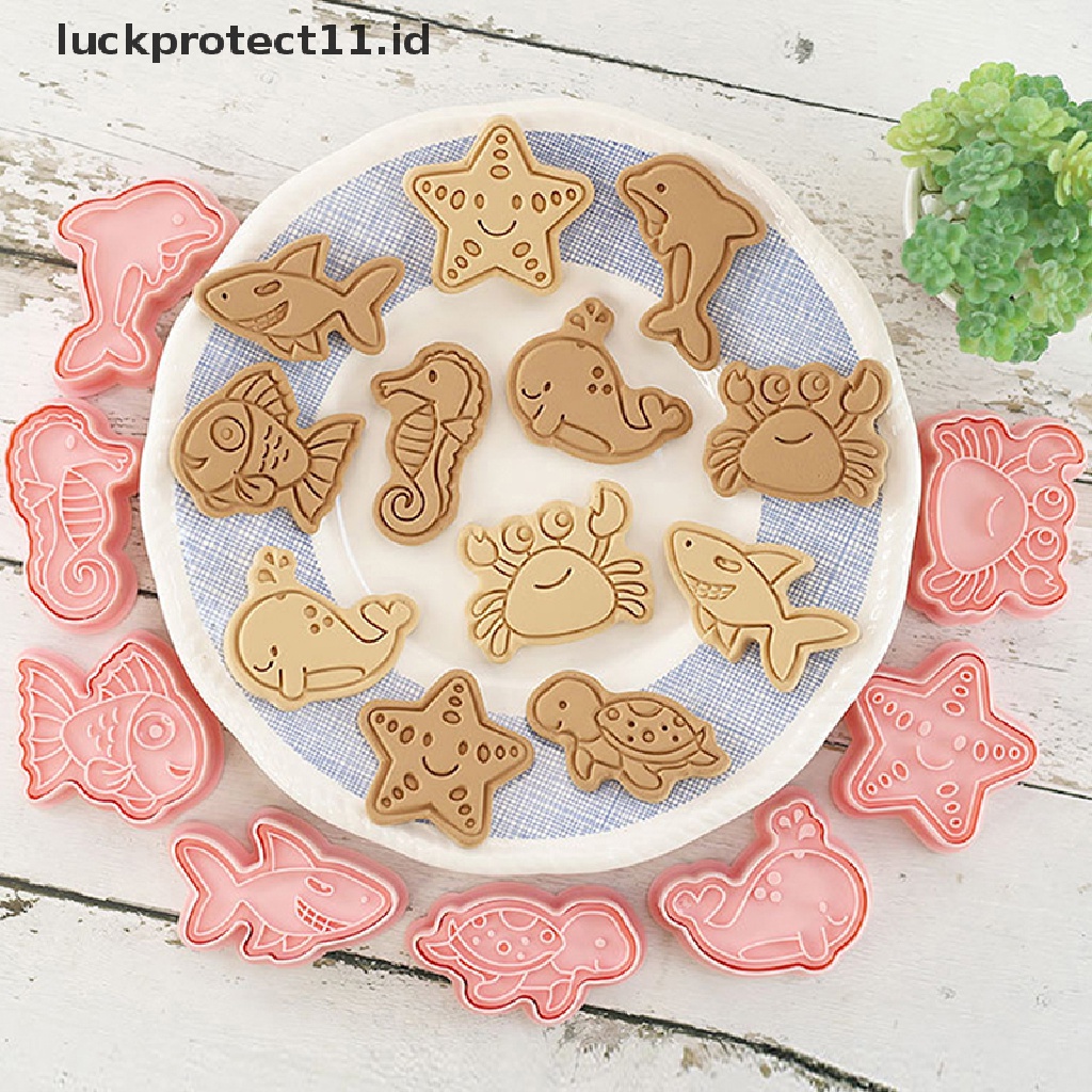 8pcs / Set Cetakan Kue / Biskuit / Fondant Bentuk Kartun Hewan Laut / Kepiting / Lumba-Lumba 3D DIY