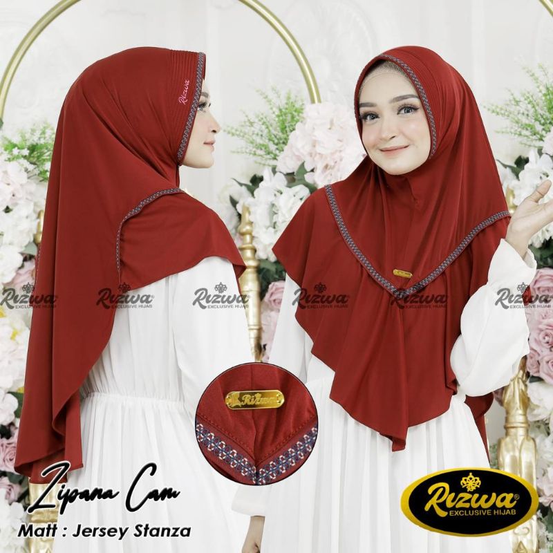 (Rizwa Hijab) ZIPANA CAM •jilbab instan jersey •kerudung pet list tengah