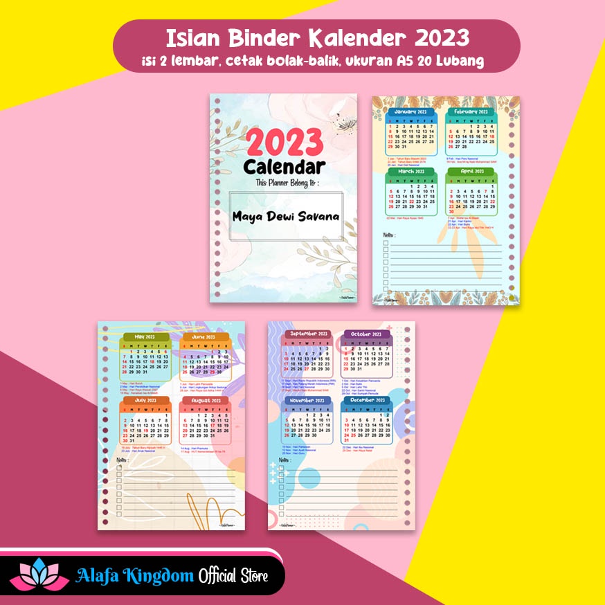 Jual AlafaKingdom Loose Leaf Kalender | Kertas isian binder 20 Lubang