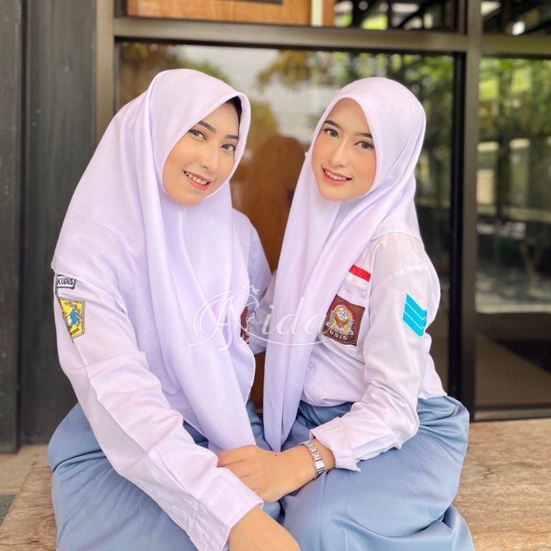 kerudung sekolah warna putih SD SMP SMA kerudung segiempat Paris premium