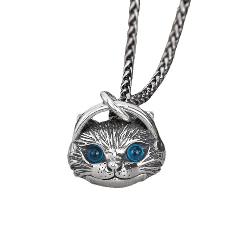 Kalung Liontin Headphone Bentuk Kepala Kucing Lapis Silver Untuk Pria