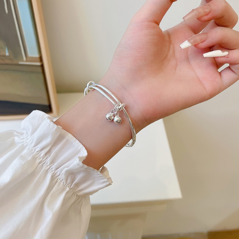 Gelang Tangan Silver Wanita Hias Lonceng Gaya China