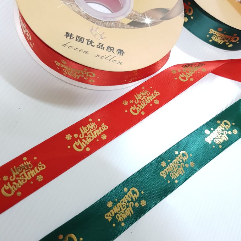 

(PT9) Pita satin print emas natal/Xmas natal uk. 2.5cm