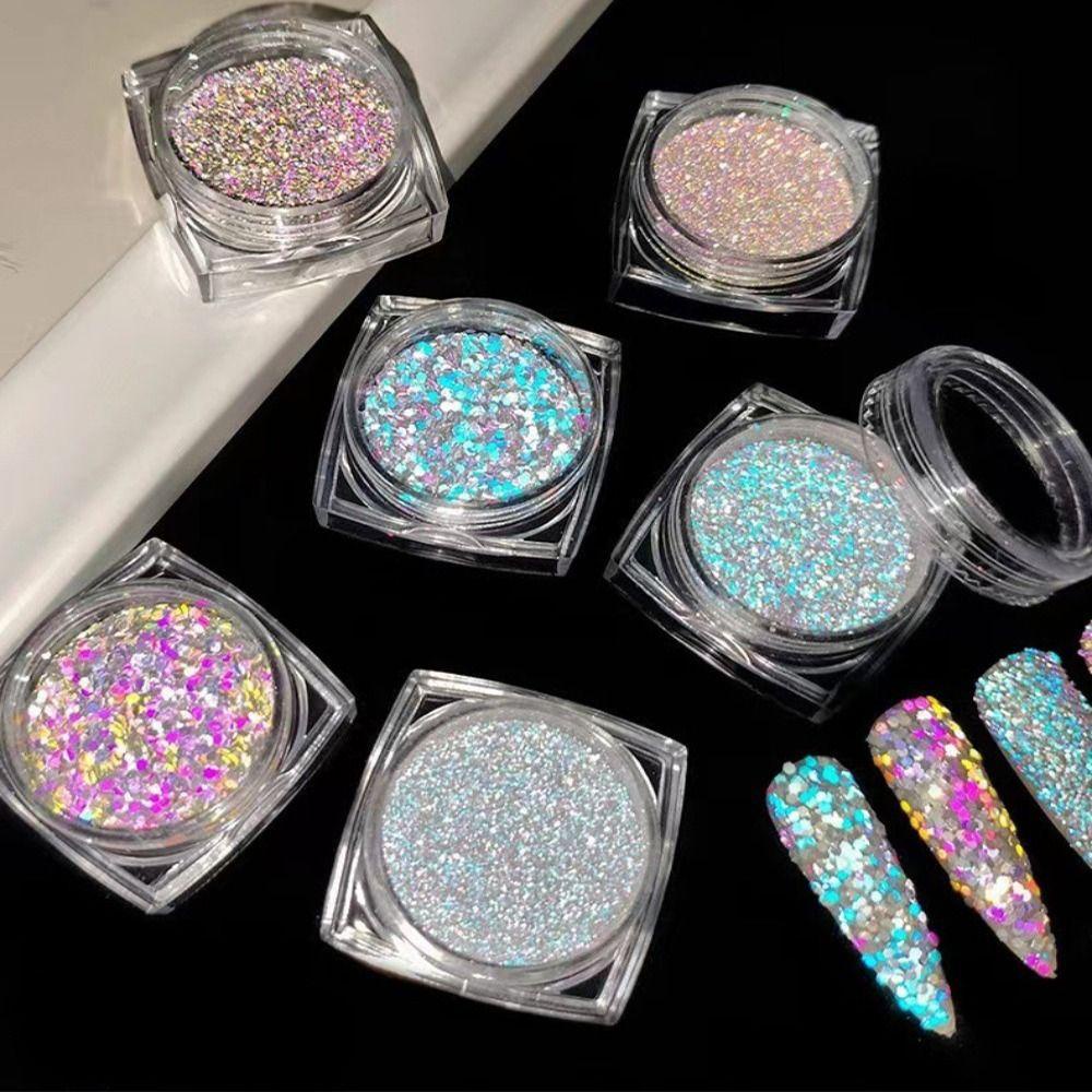 R-flower 6pcs/Set Nail Glitter New Charms Shiny Sandy Nail Art Flakes