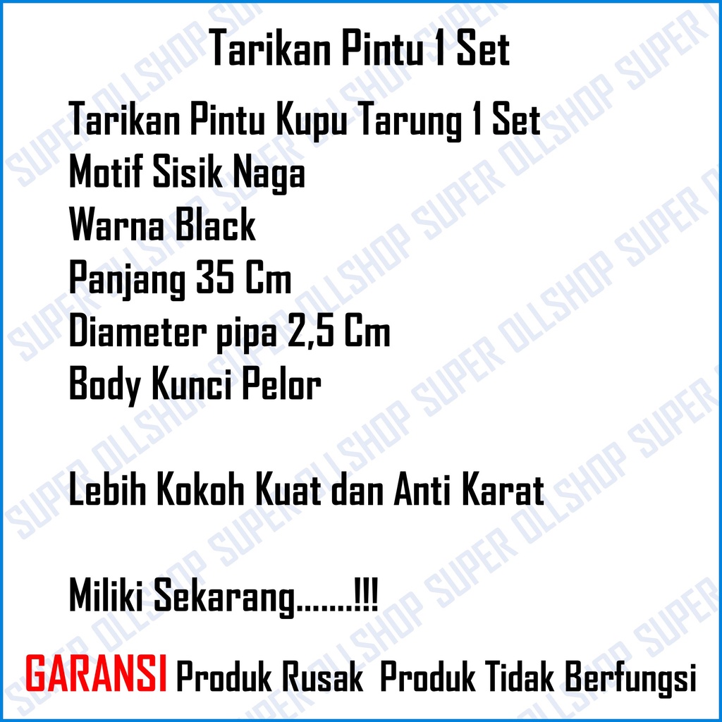 Gagang Pegangan Pintu Rumah Kupu Tarung / Tarikan Pintu Rumah Sisik Naga + Body Pelor / Handle Pintu Rumah Set Kunci Panjang 35 cm