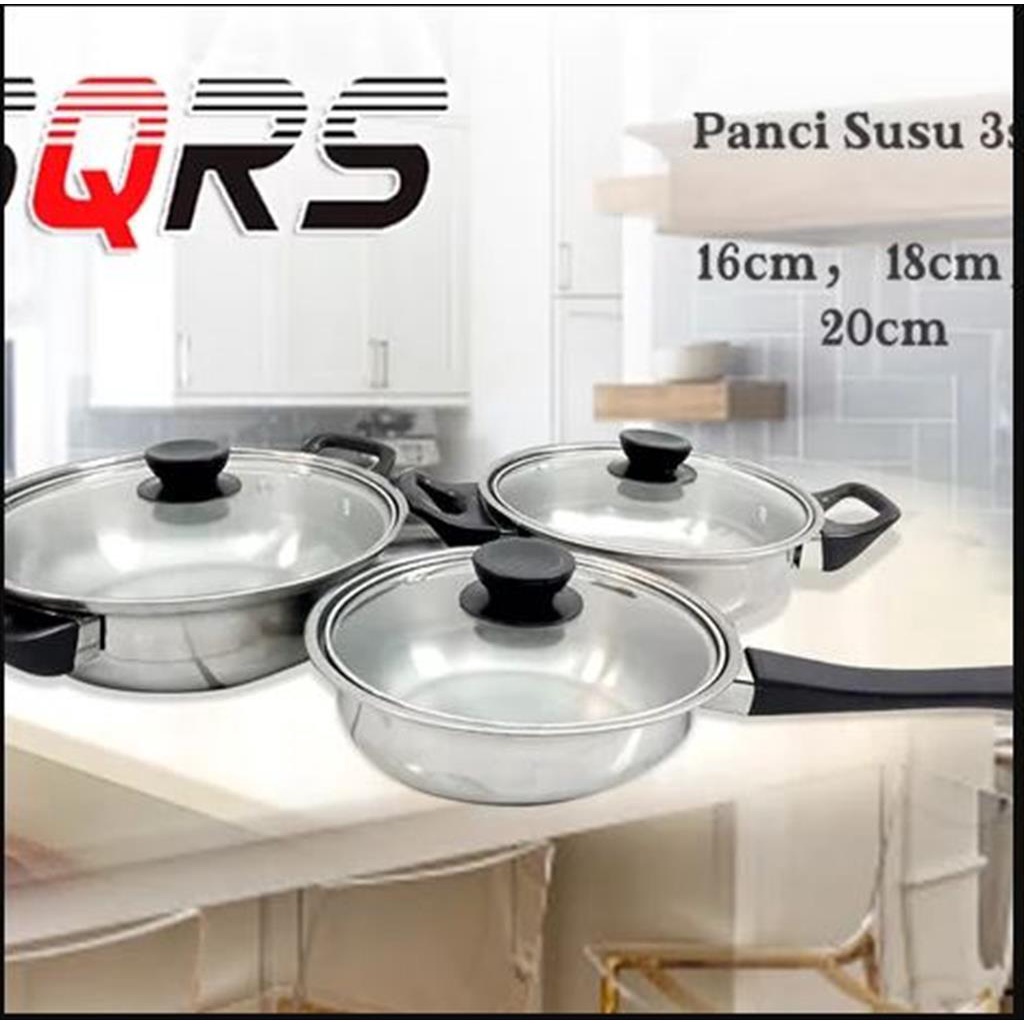 YA 987. Panci Susu 3 Set Stainless Cookware 16cm 18cm 20cm