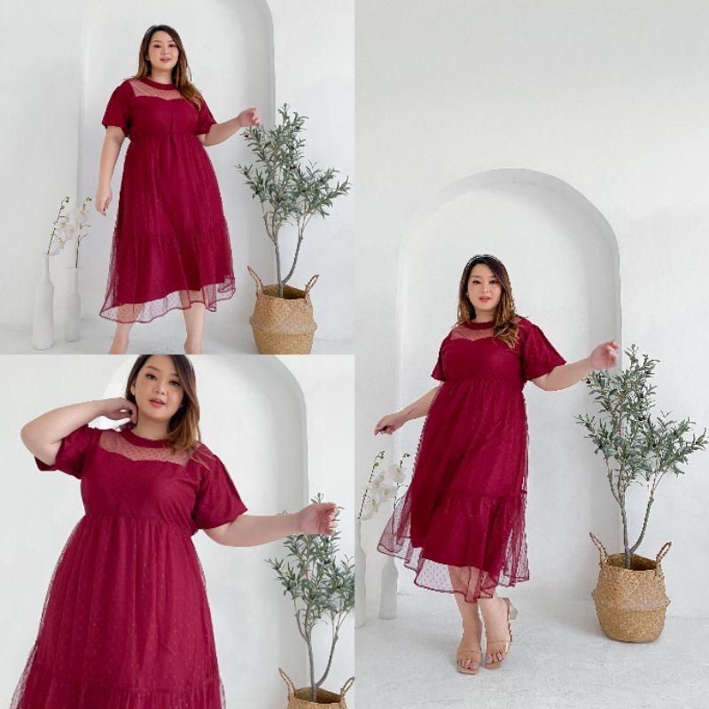 Dress Natal jumbo XL XXL dress pesta wanita baju wanita jumbo baju Christmas merah hijau