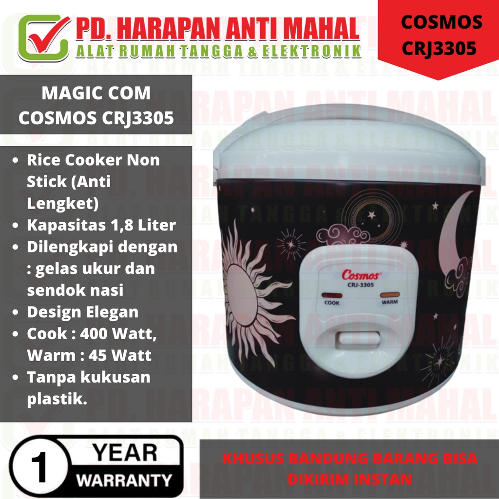MAGIC COM COSMOS CRJ3305/ COSMOS CRJ3305 RICE COOKER 2 LITER, TEFLON