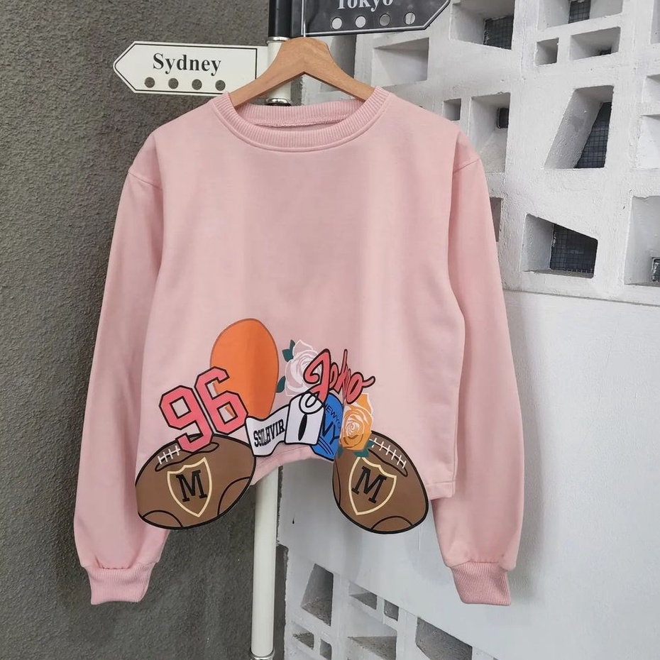 Crooptop Wanita 96 M Rugby Sweter Motif Lucu Atasan Remaja Terbaru