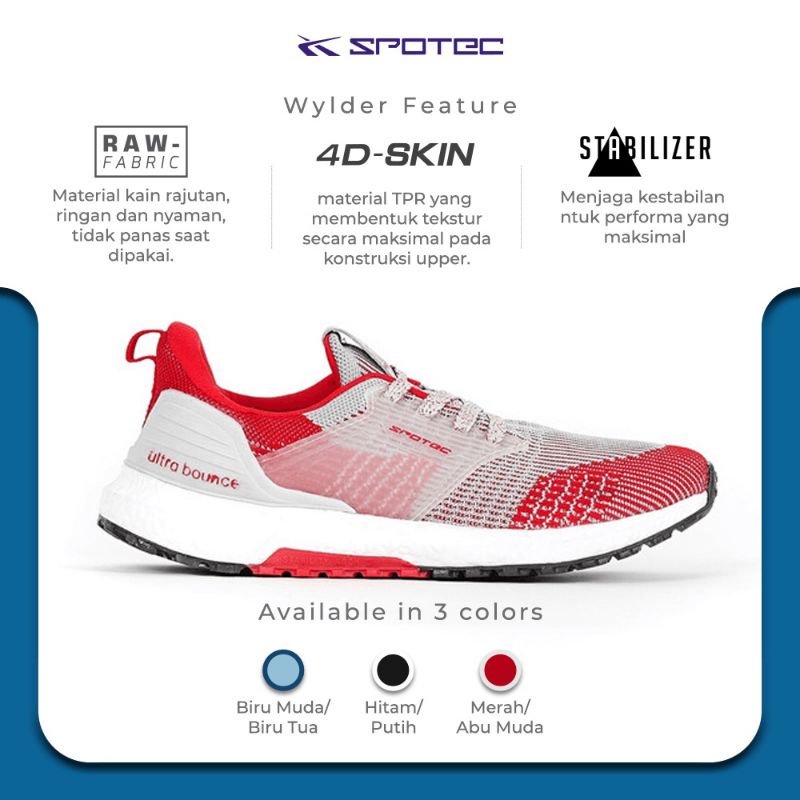 Sepatu Spotec wylder Abu abu muda - Merah Original