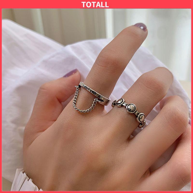 COD 7Pcs/Set Perhiasan Cincin Rantai Cinta Fashion Korea Vintage Adjustable Gaya Untuk Wanita-Totall